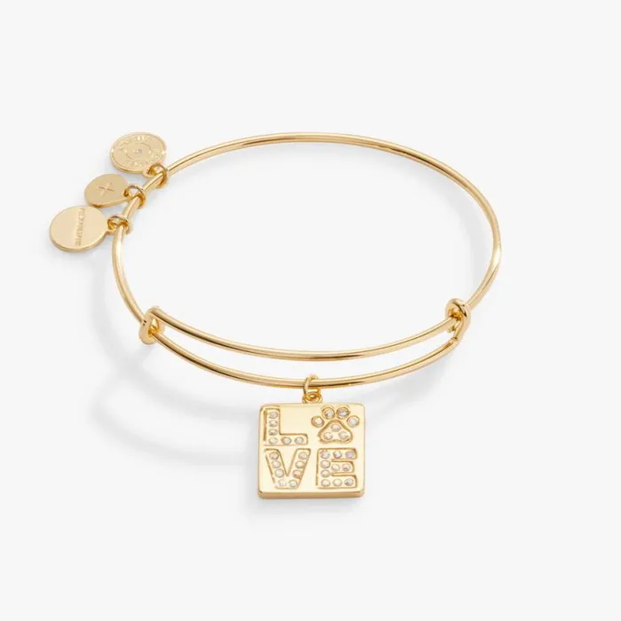 039LOVE039 Pave Paw Print Charm Bangle Bracelet Silver Women Alex And Ani Iconic Alex And Ani