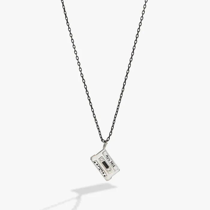 90s Nostalgia Cassette Necklace Silver Women Alex And Ani Necklaces