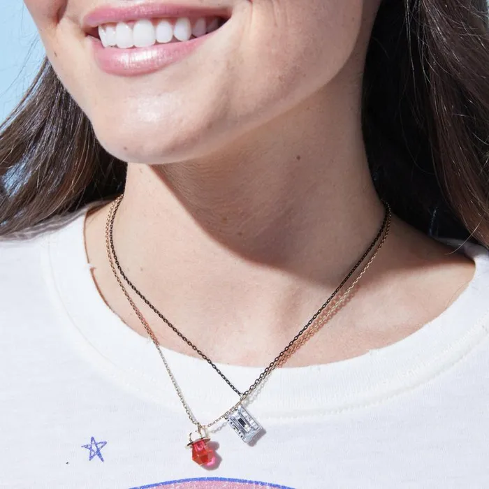 90s Nostalgia Cassette Necklace Silver Women Alex And Ani Necklaces