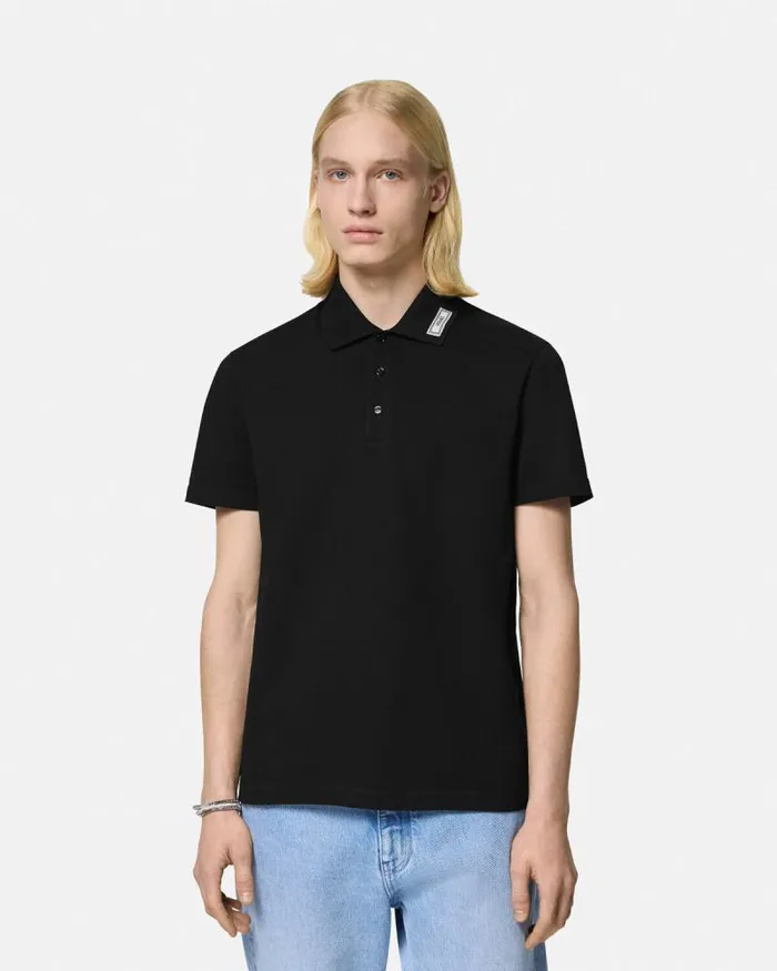 90s Vintage Logo Polo Shirt Black Men Versace TShirts and Polos
