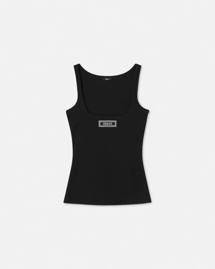 90s Vintage Logo Ribbed Tank Top Black Women Versace TShirts and Sweatshirts