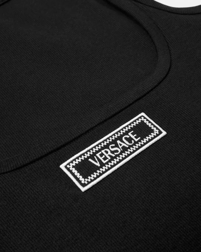 90s Vintage Logo Ribbed Tank Top Black Women Versace TShirts and Sweatshirts