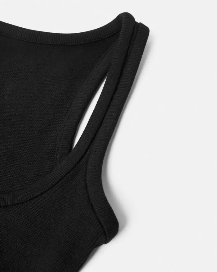 90s Vintage Logo Ribbed Tank Top Black Women Versace TShirts and Sweatshirts