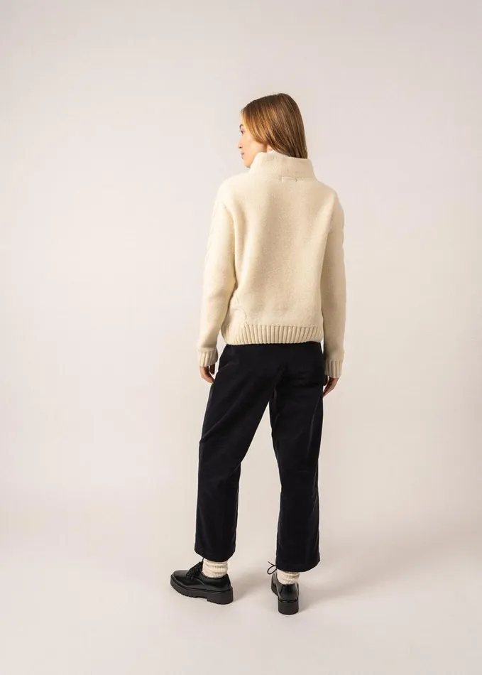 Aberdeen Quarter Zip Trucker Sweater Cable Knit 100 Wool Ivory Women Saint James Breton Sweaters