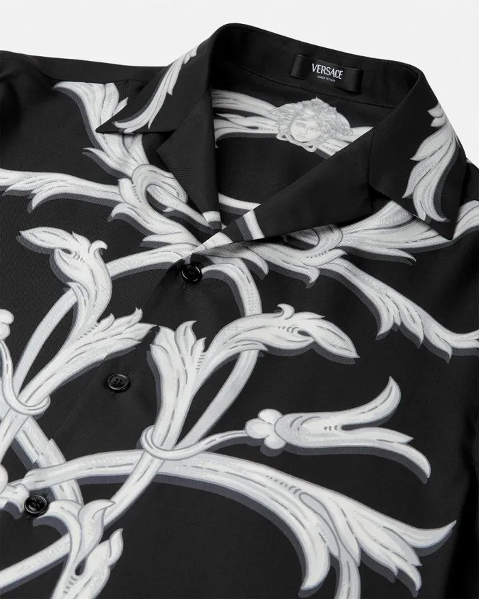 Acanthus Leaves Silk Shirt Black Men Versace Shirts