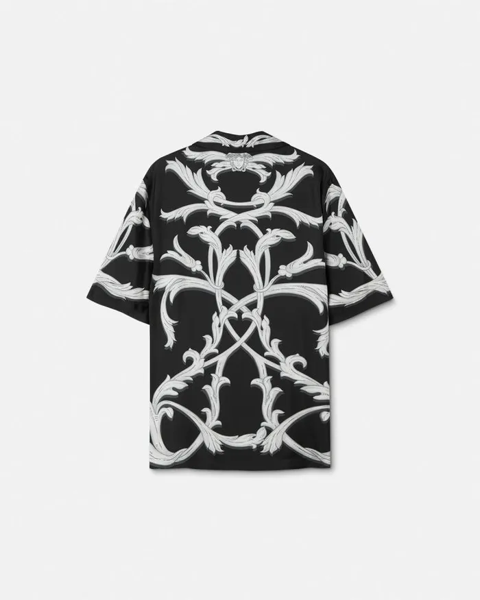 Acanthus Leaves Silk Shirt Black Men Versace Shirts