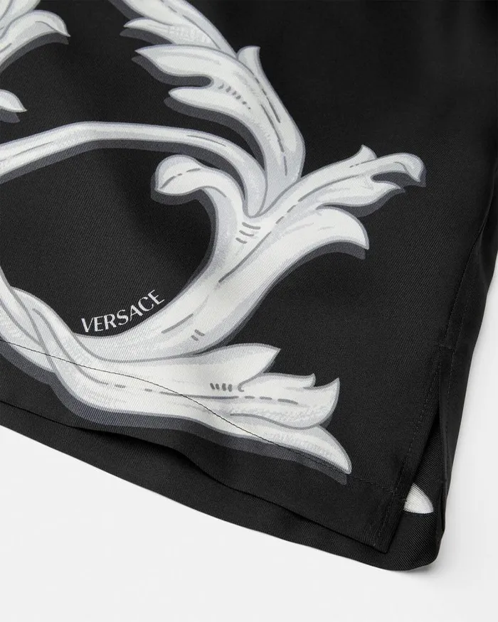Acanthus Leaves Silk Shirt Black Men Versace Shirts