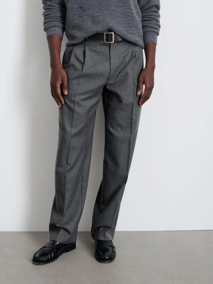 Alex Mill Pants Men Henry Pleated Trouser In Wool Flannel Charcoal