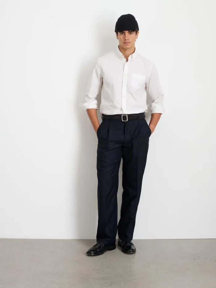 Alex Mill Pants Men Henry Pleated Trouser In Wool Flannel Navy