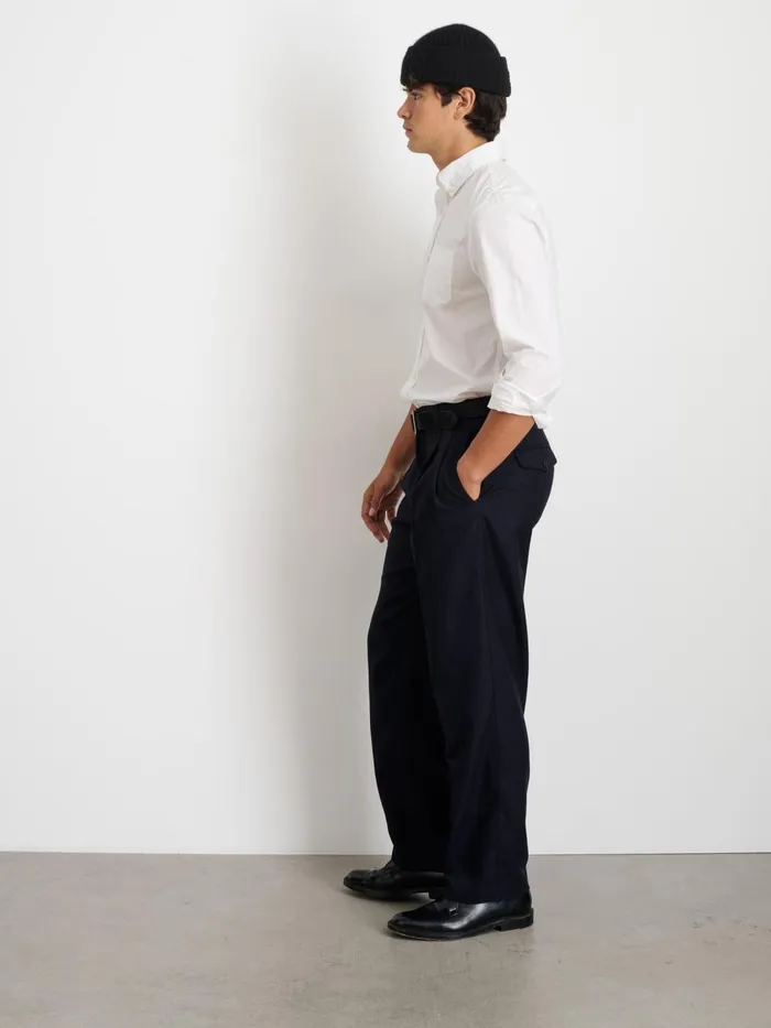 Alex Mill Pants Men Henry Pleated Trouser In Wool Flannel Navy