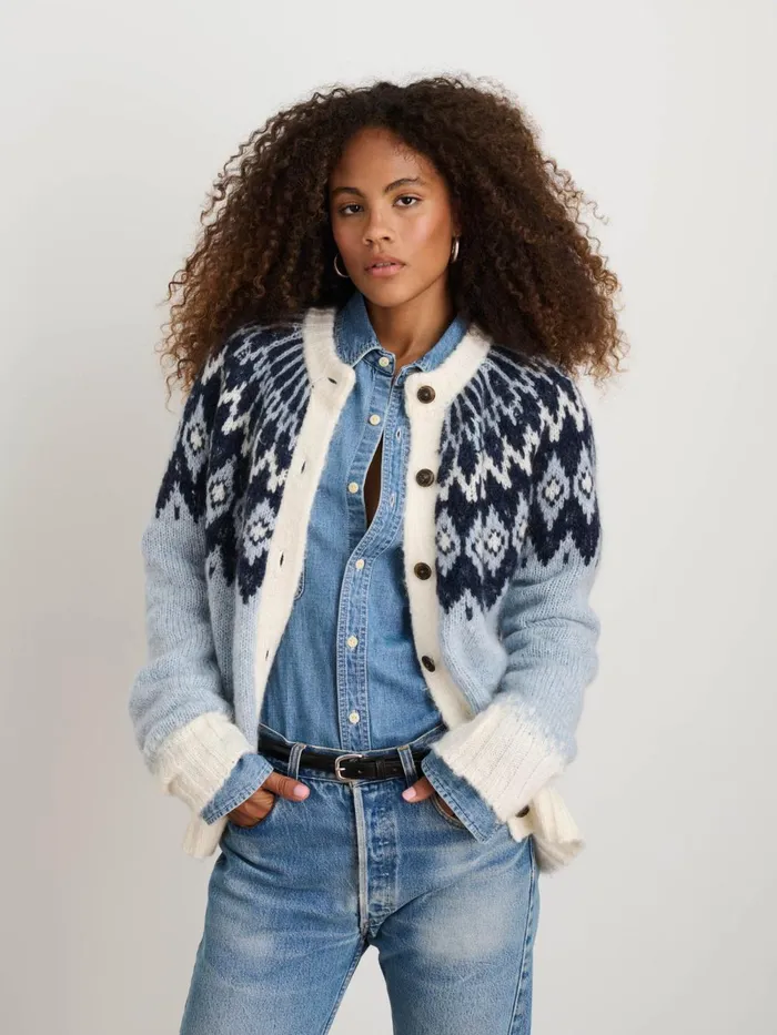 Alex Mill Sweaters Women Ashwood Fair Isle Cardigan Frosty Blue Combo