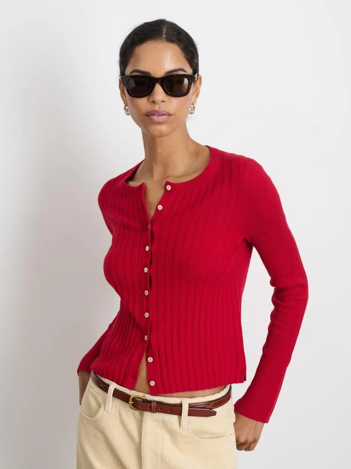 Alex Mill Sweaters Women Kristin Ribbed Cardigan Crimson