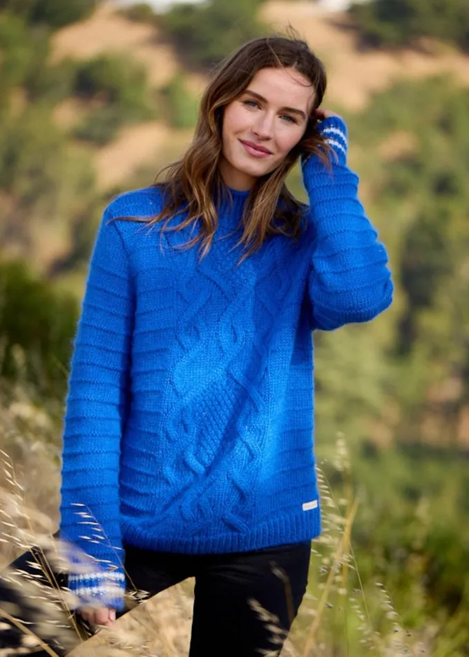 Alpes Mock Neck Cable Sweater Mohair Blend Royalblue Women Saint James Breton Sweaters