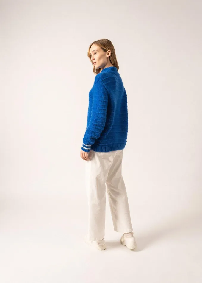 Alpes Mock Neck Cable Sweater Mohair Blend Royalblue Women Saint James Breton Sweaters