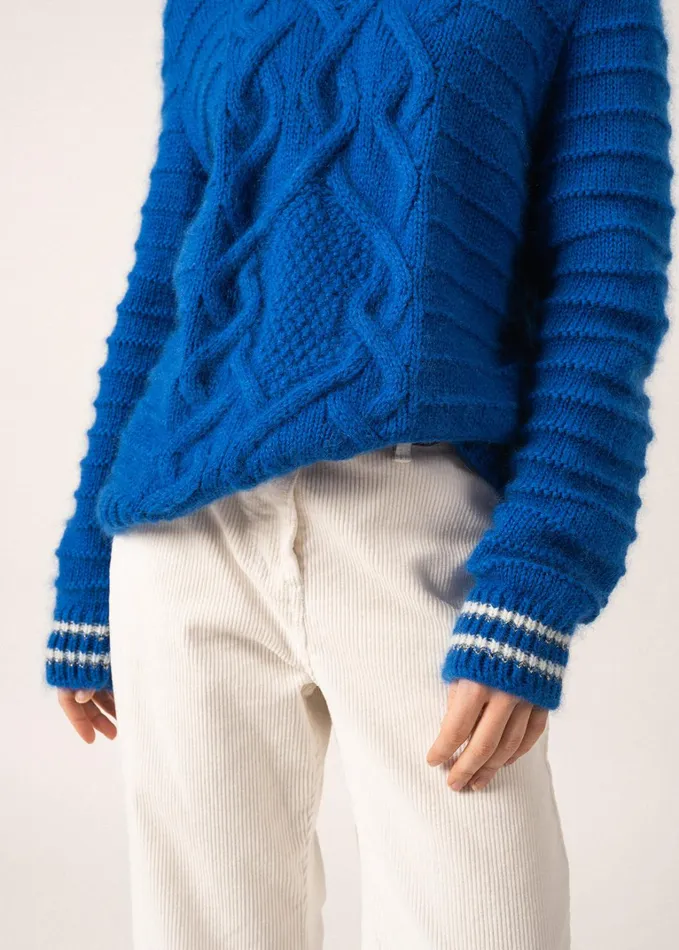 Alpes Mock Neck Cable Sweater Mohair Blend Royalblue Women Saint James Breton Sweaters