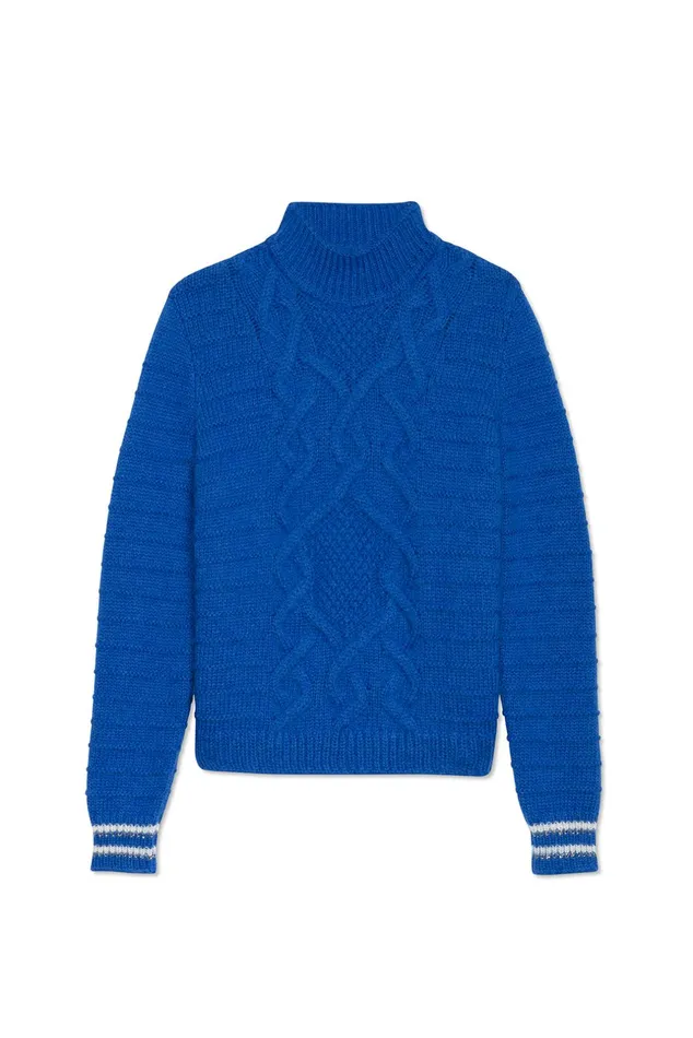 Alpes Mock Neck Cable Sweater Mohair Blend Royalblue Women Saint James Breton Sweaters