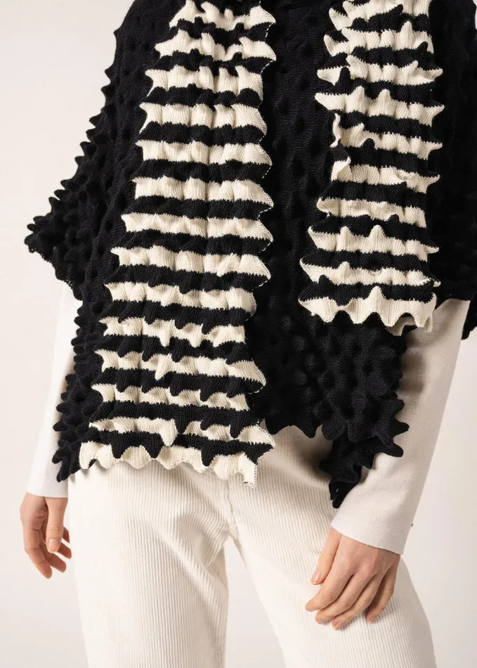 Alveole Long Fancy Knit Striped Scarf Ivorynavy Women Saint James Aw24