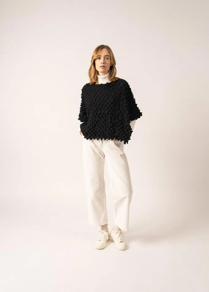 Alveole Poncho Fancy Knit Poncho Navy Women Saint James Sweaters Cardigans and Jackets