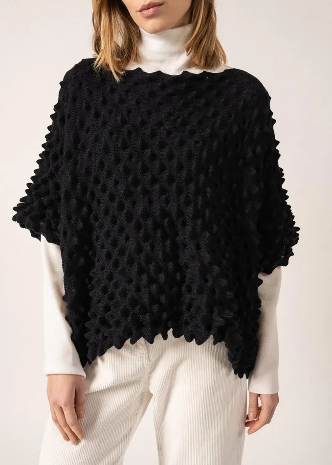 Alveole Poncho Fancy Knit Poncho Navy Women Saint James Sweaters Cardigans and Jackets