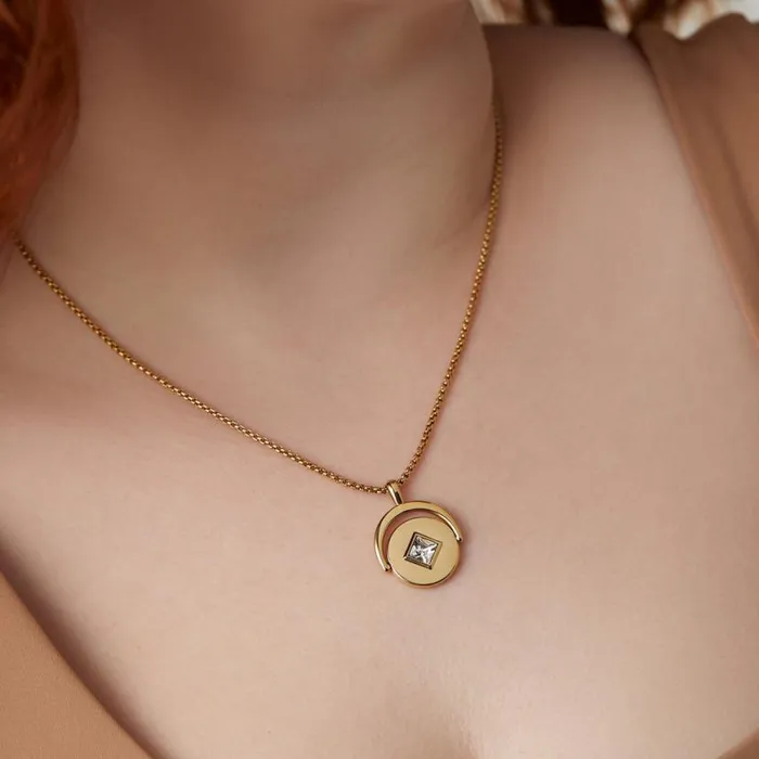 April Birthstone And Flower Flip Charm Necklace Stainless Steel Gold Women Alex And Ani Birthday