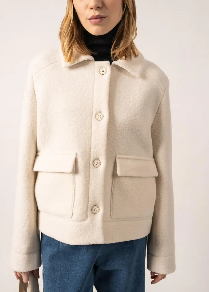 Ardeche Boiled Wool Jacket With Patch Pockets Winterwhite Women Saint James Aw24