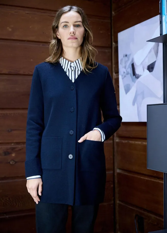 Argeles Long Jacket 100 Wool Navy Women Saint James Aw24