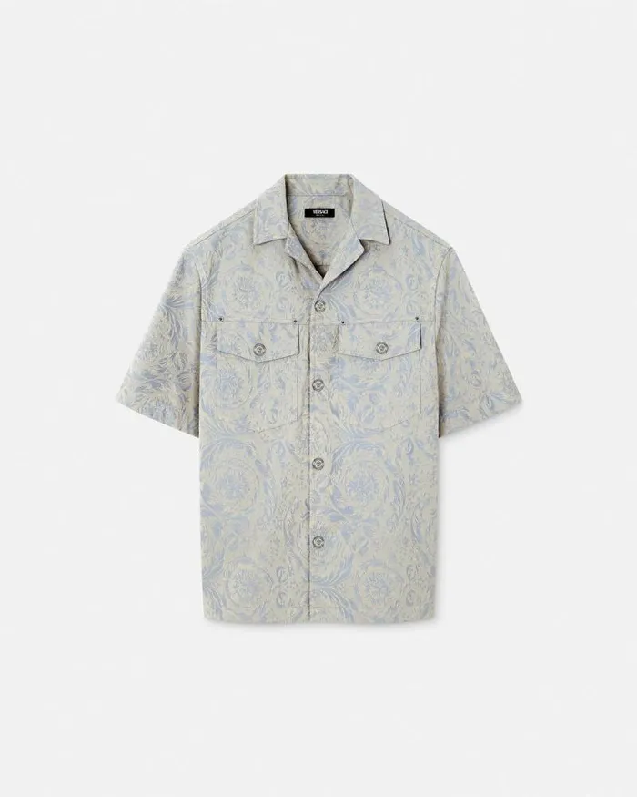 Barocco Jacquard Shirt Gray Men Versace Shirts