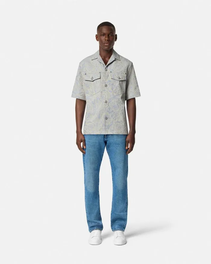 Barocco Jacquard Shirt Gray Men Versace Shirts