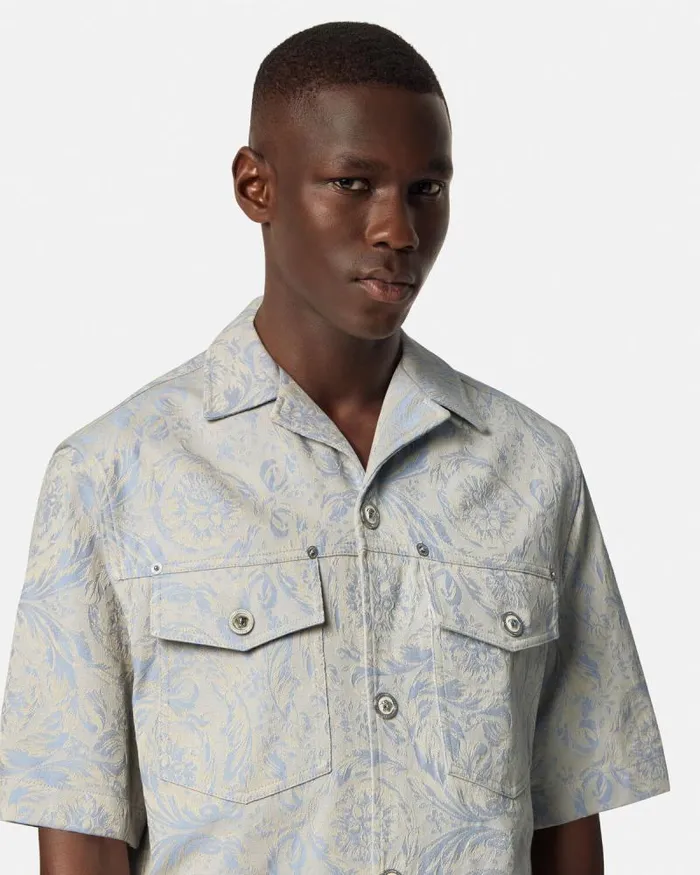 Barocco Jacquard Shirt Gray Men Versace Shirts