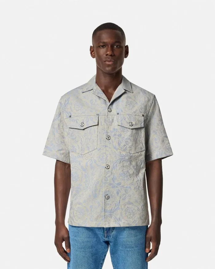Barocco Jacquard Shirt Gray Men Versace Shirts