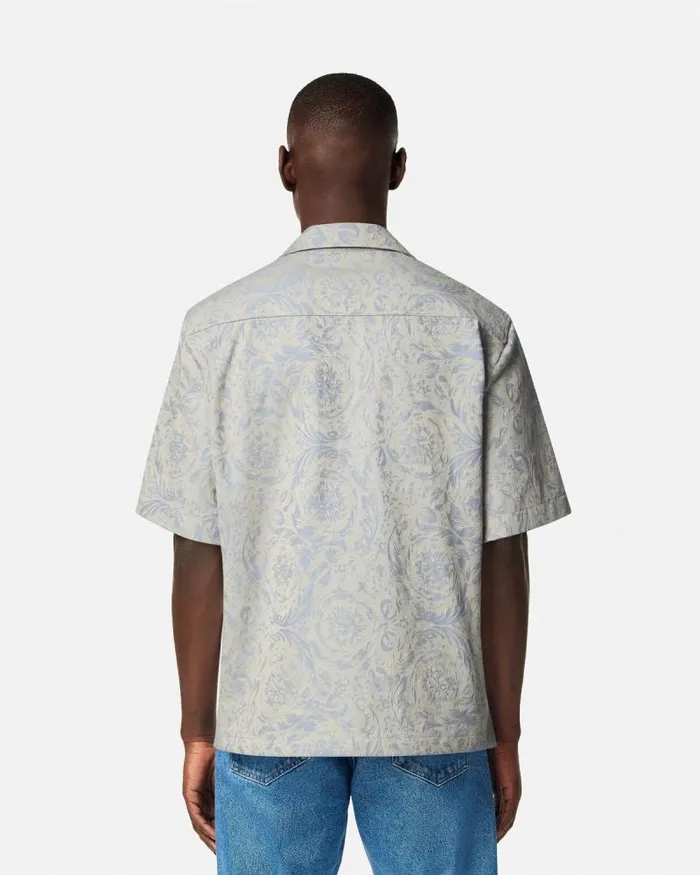 Barocco Jacquard Shirt Gray Men Versace Shirts
