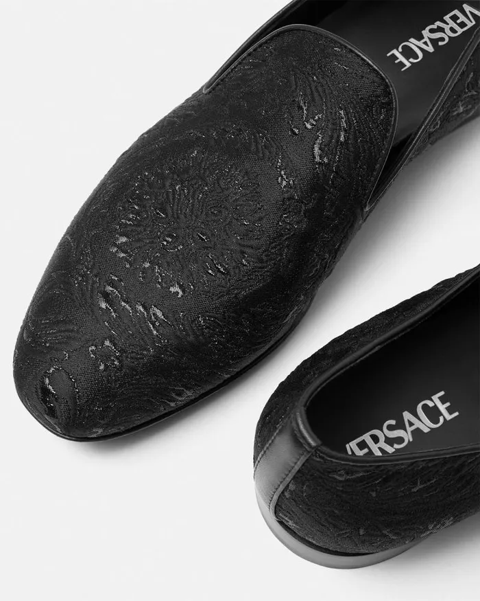 Barocco Jacquard Slippers Blacksilver Men Versace Loafers and Slippers