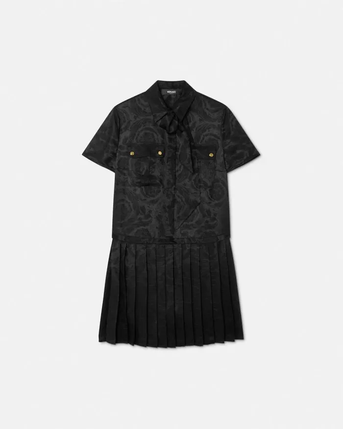 Barocco Lavallire Pleated Mini Dress Black Women Versace Dresses