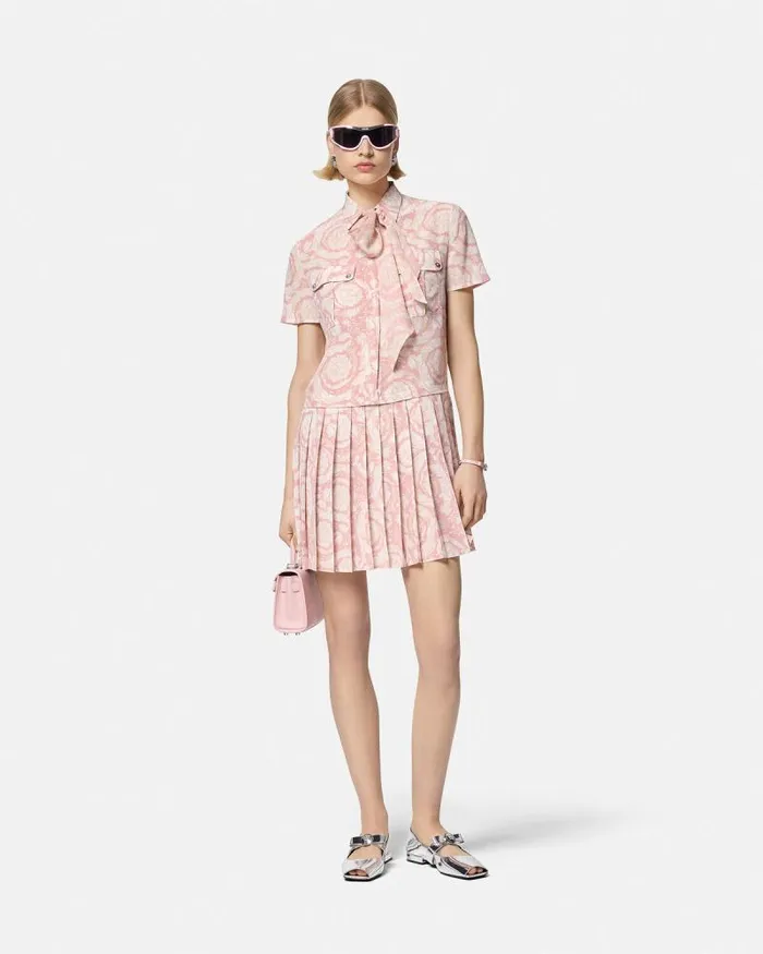 Barocco Lavallire Silk Crpe Mini Dress White Women Versace Dresses