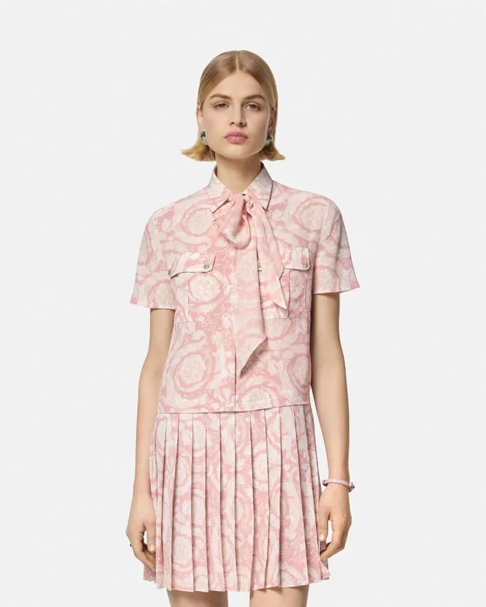 Barocco Lavallire Silk Crpe Mini Dress White Women Versace Dresses