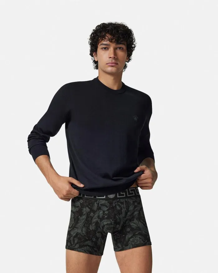 Barocco Long Trunks Black Men Versace Boxers