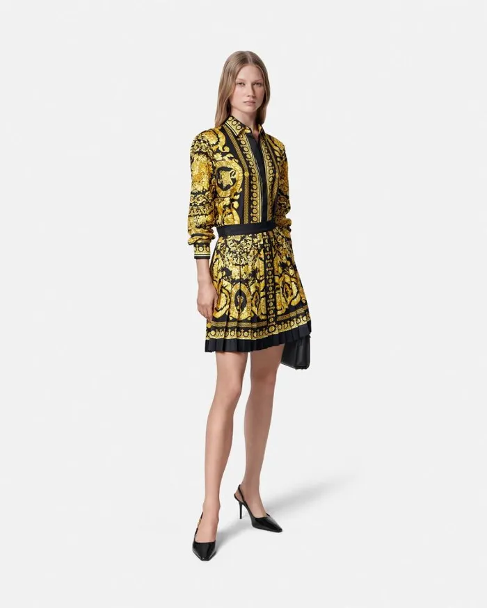 Barocco Pleated Silk Skirt Blackprint Women Versace Skirts