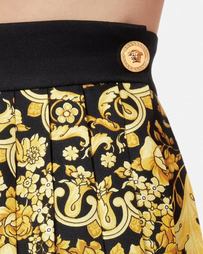 Barocco Pleated Silk Skirt Blackprint Women Versace Skirts