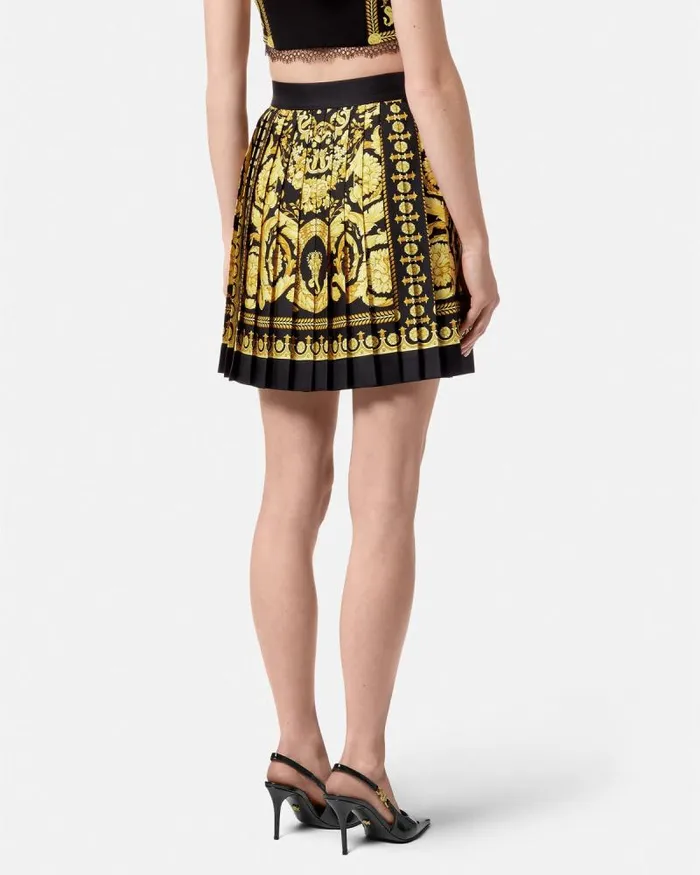 Barocco Pleated Silk Skirt Blackprint Women Versace Skirts