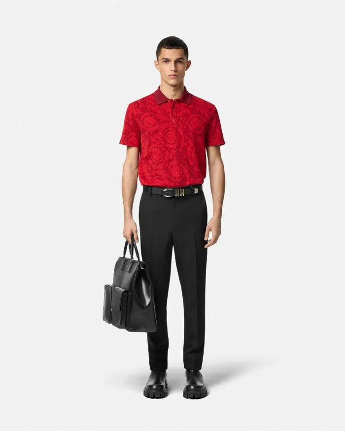 Barocco Polo Shirt Red Men Versace TShirts and Polos