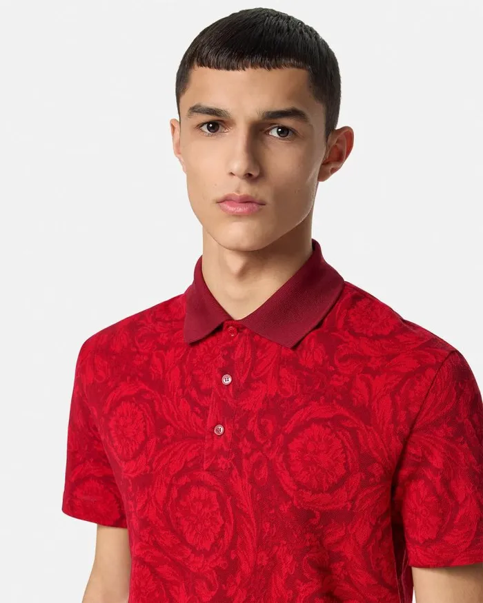 Barocco Polo Shirt Red Men Versace TShirts and Polos
