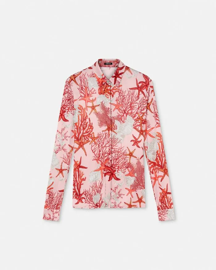Barocco Sea Fitted Shirt Pinkprint Women Versace Shirts and Tops