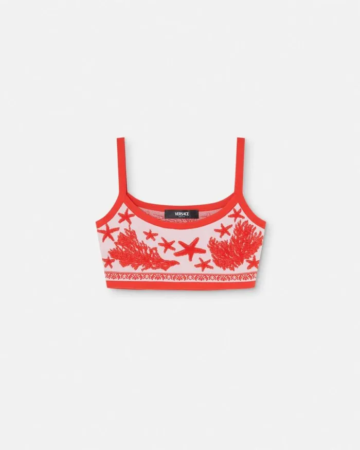 Barocco Sea Knit Crop Top Light Pink Women Versace Shirts and Tops