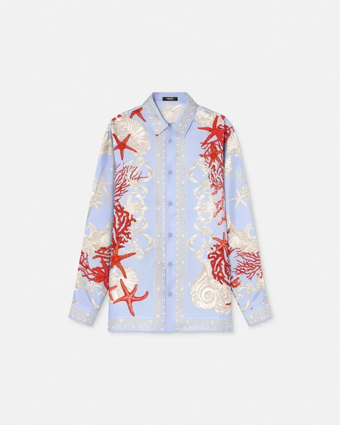 Barocco Sea Silk Shirt Blueprint Men Versace Shirts