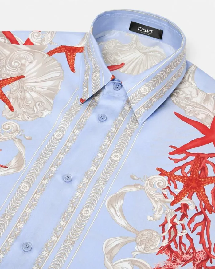 Barocco Sea Silk Shirt Blueprint Men Versace Shirts