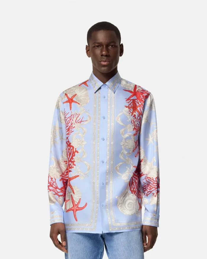 Barocco Sea Silk Shirt Blueprint Men Versace Shirts