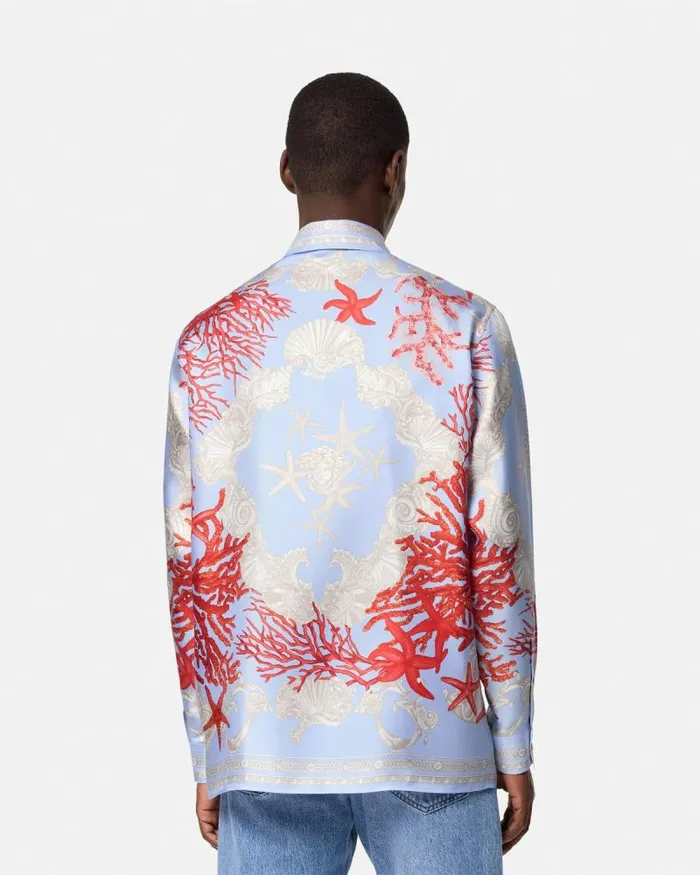 Barocco Sea Silk Shirt Blueprint Men Versace Shirts