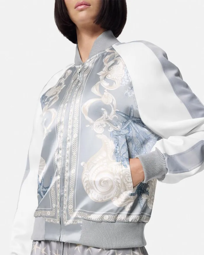 Barocco Sea Varsity Jacket Blueprint Women Versace Outerwear and Coats