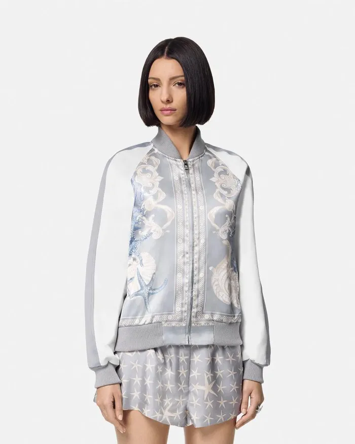 Barocco Sea Varsity Jacket Blueprint Women Versace Outerwear and Coats