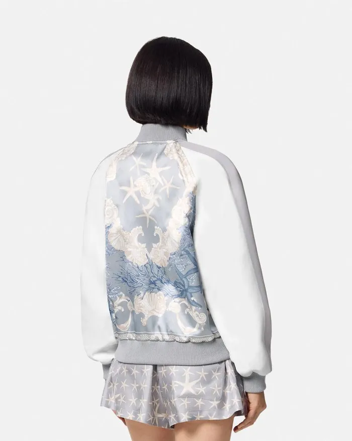 Barocco Sea Varsity Jacket Blueprint Women Versace Outerwear and Coats